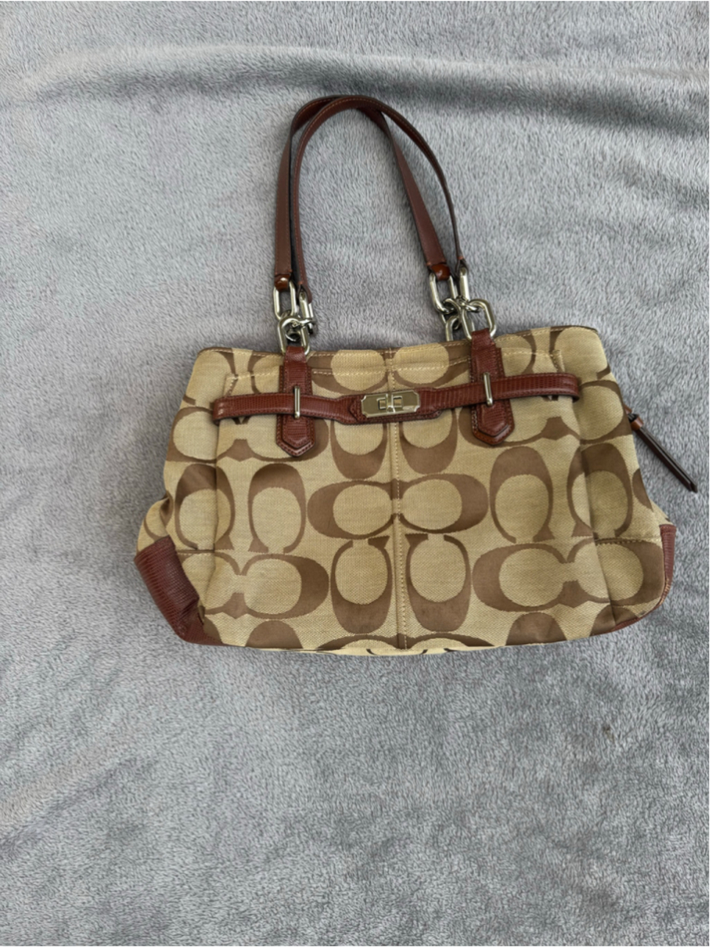 Women's Coach Signature Canvas Satchel Bag, Beige and Brown